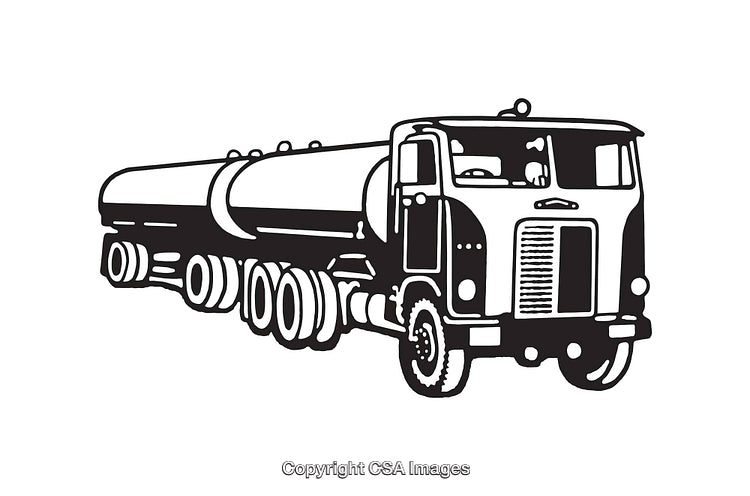 Black and White Line Art of a Classic Tanker Truck Illustration