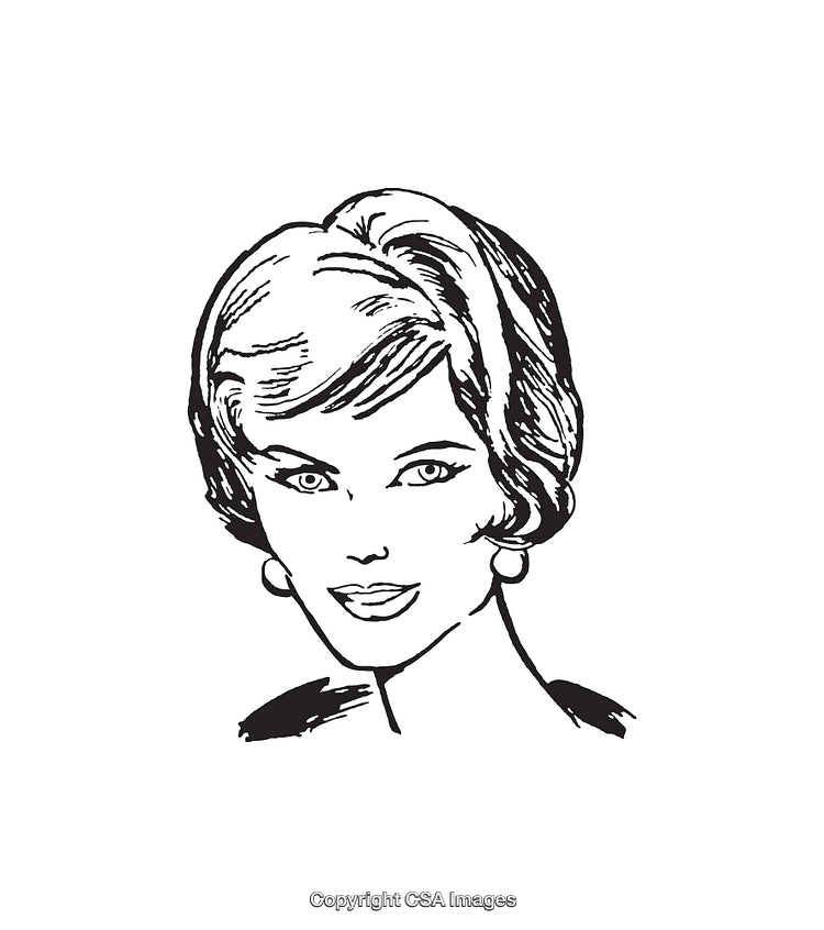 Vintage Black and White Line Art Illustration of a Stylish Woman