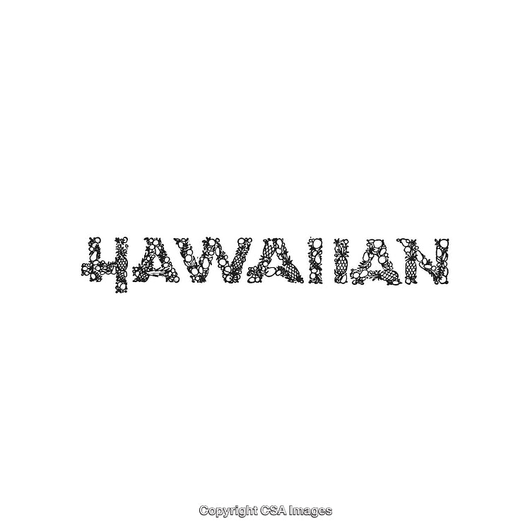Creative Text Artwork Featuring Hawaiian Theme in Ornamental Black Letters