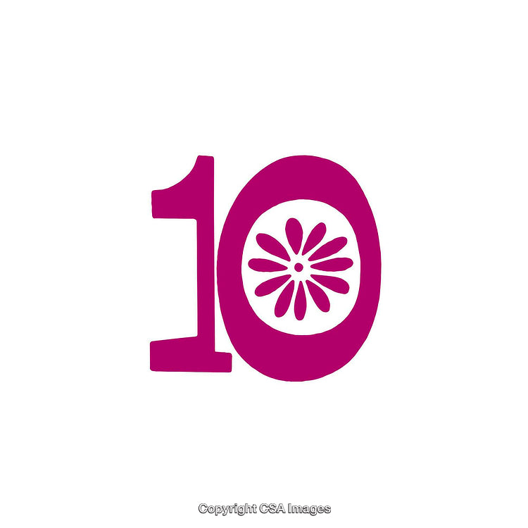 Stylized Number Ten Design Featuring Floral Accent in Bold Pink Hue