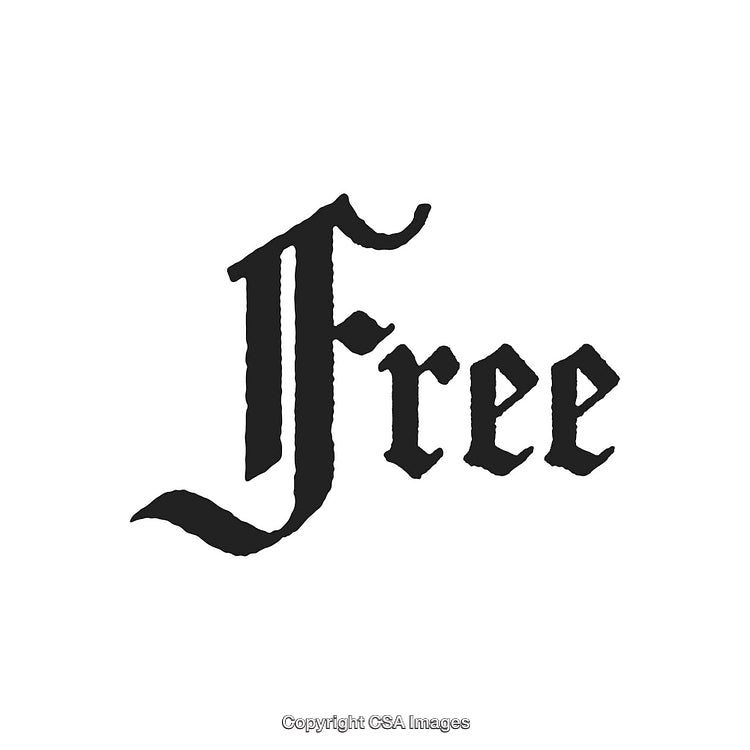 Gothic Style "Free" Text on Clean White Background for Versatile Use