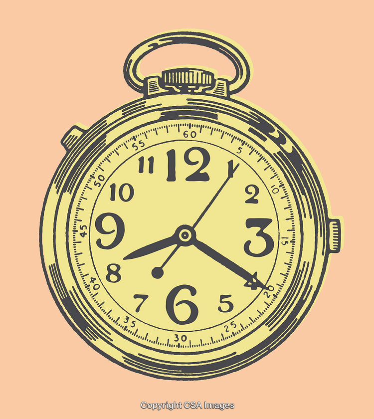 Vintage Illustration of a Classic Pocket Watch on a Pastel Background