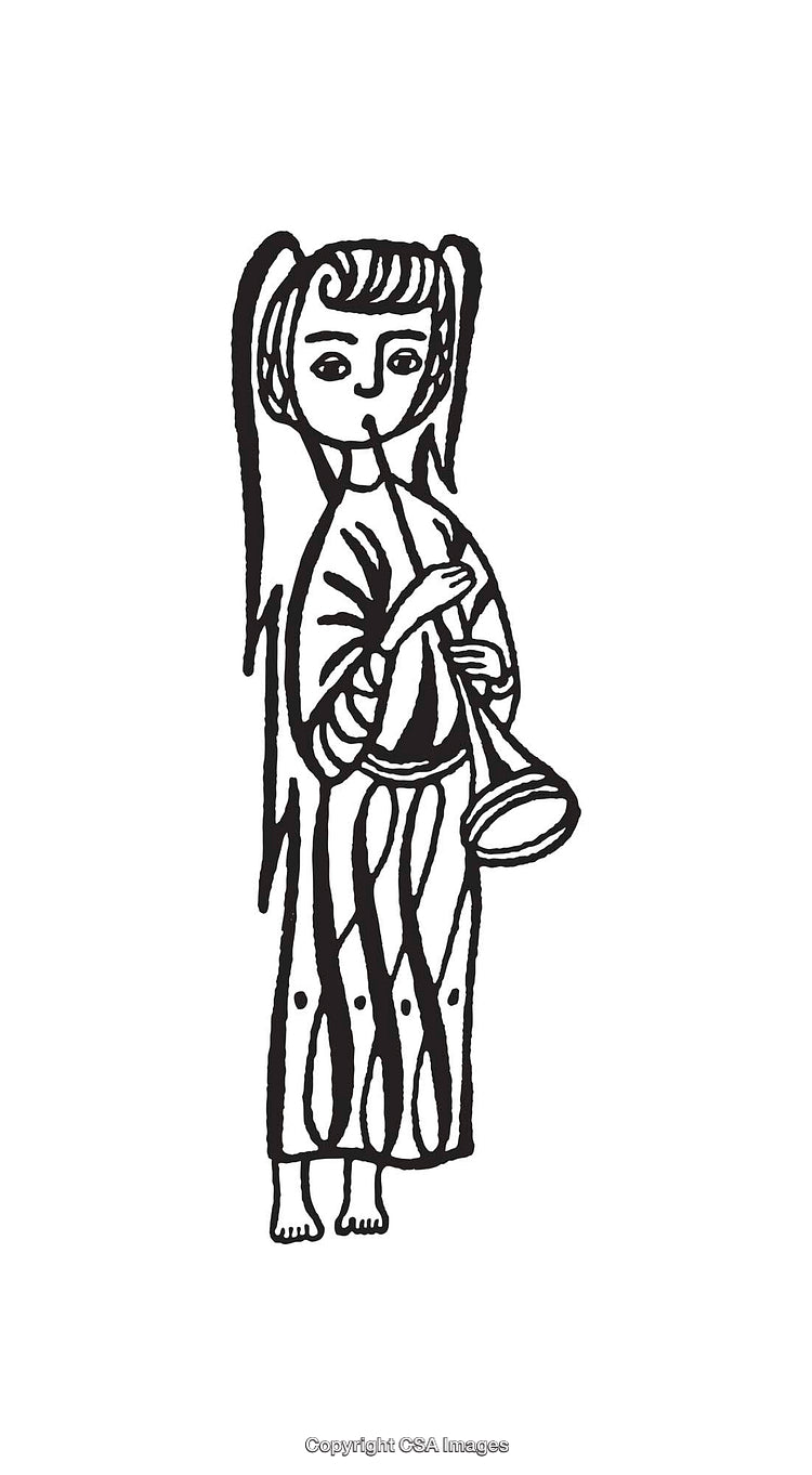 Black And White Line Art Illustration of Person Playing a Horn