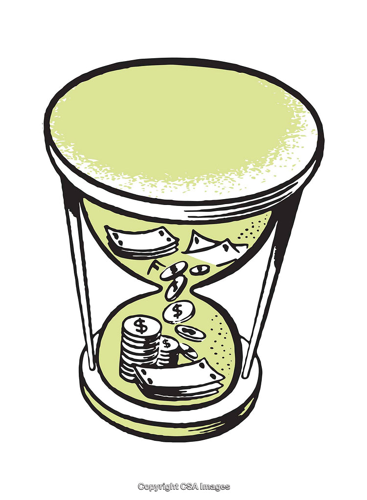 Illustration of Time and Money Represented in an Hourglass
