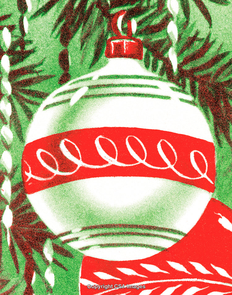 Retro Christmas Ornament on a Festive Green Christmas Tree