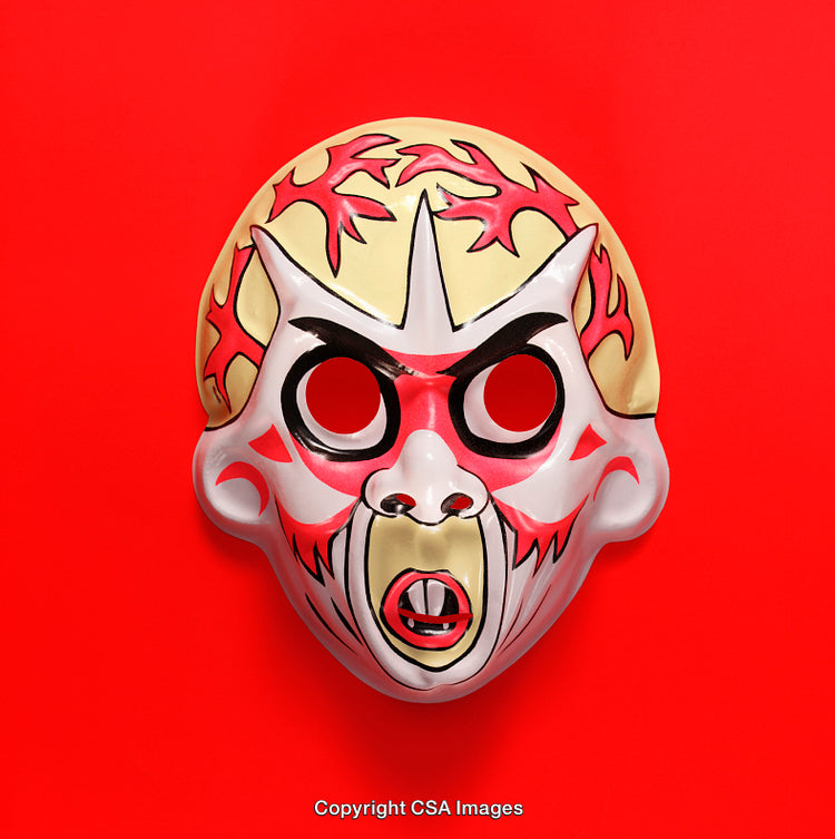 Colorful Halloween Mask With Unique Decoration Against Red Background
