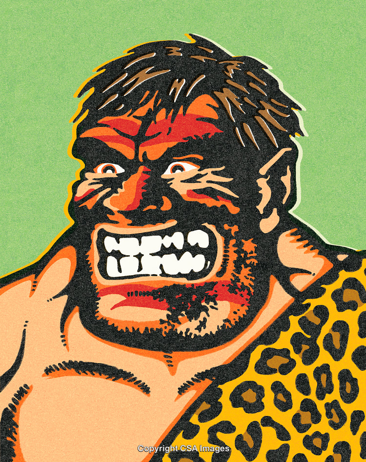 Retro Cartoon Illustration of a Fierce Warrior with Intense Expression