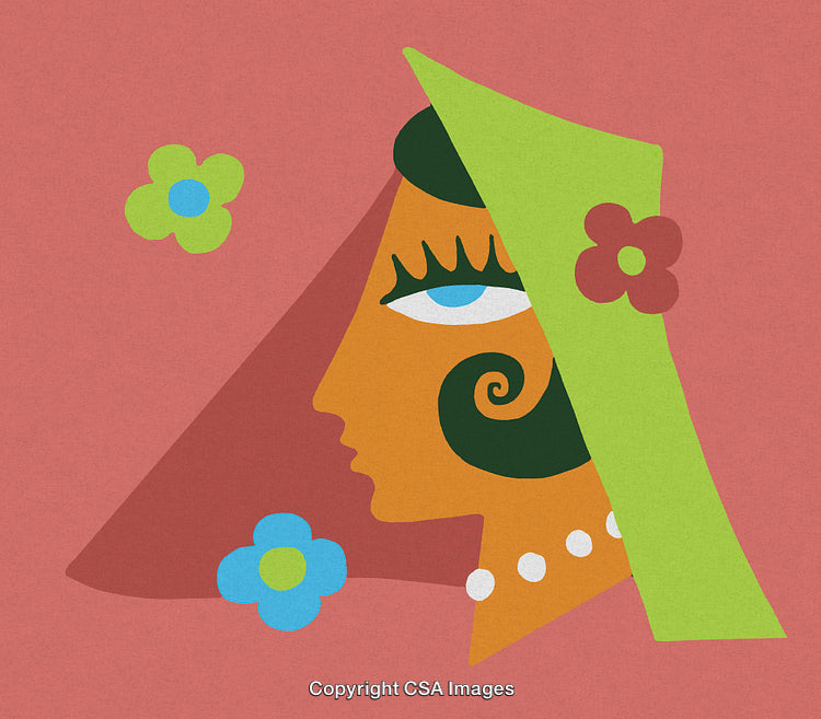 Colorful Artistic Illustration of a Woman's Profile with Floral Accents