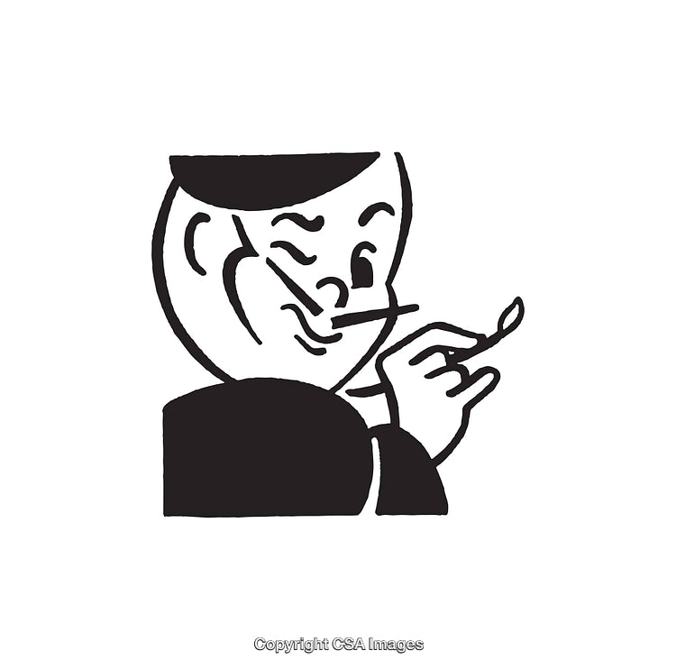 Black and White Line Art Illustration of Person Lighting a Match