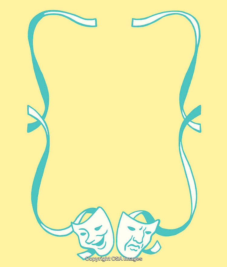 Theatrical Comedy and Tragedy Masks with Ribbon Frame Design