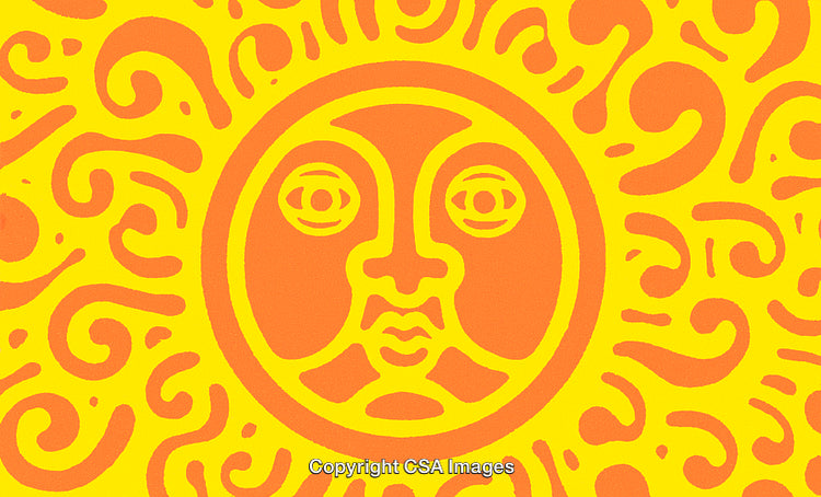Bright Abstract Sun Art in Yellow and Orange with Decorative Design