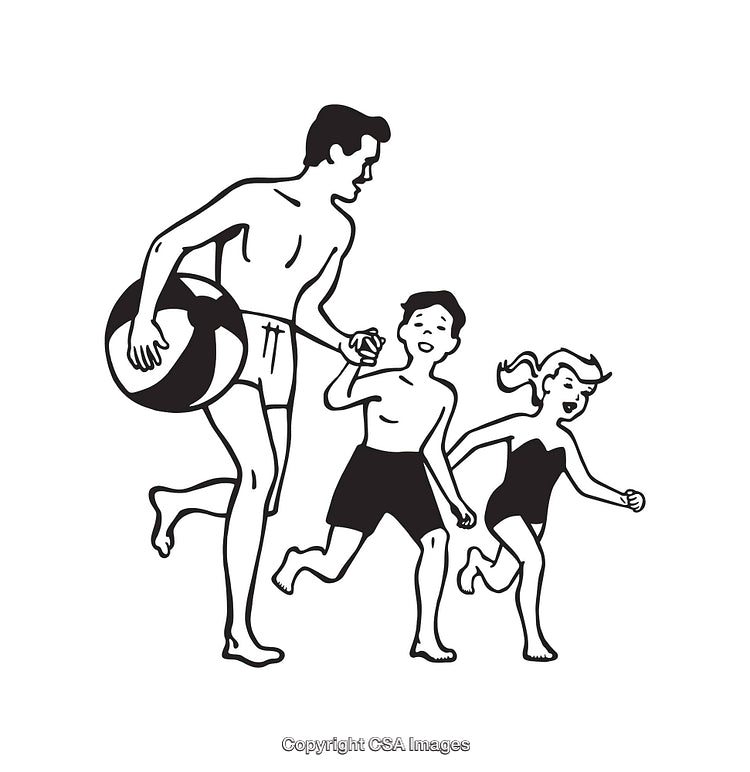 Illustration of a Family Playing at the Beach with a Beach Ball