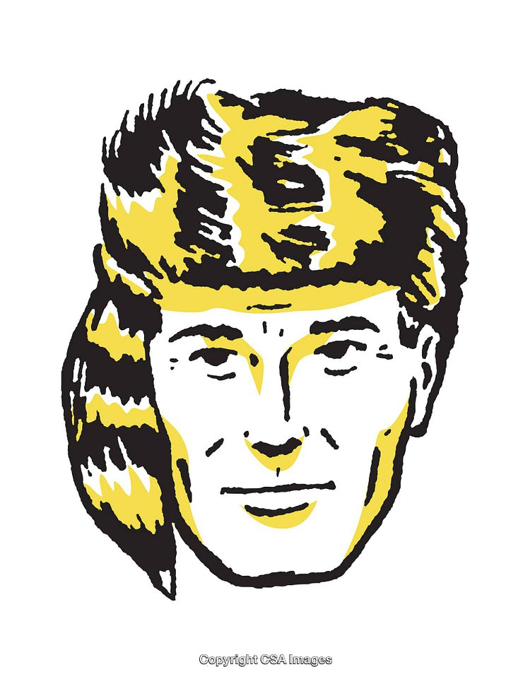 Vintage Illustration of Face with Styled Hair in Black and Yellow Tones