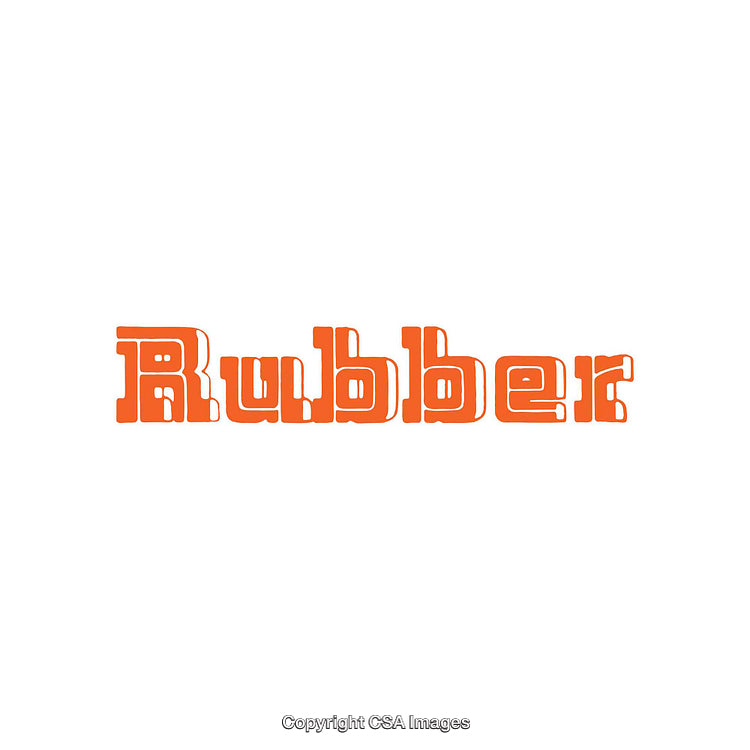 Bold Orange Stylized Text Featuring the Word Rubber in Unique Typography