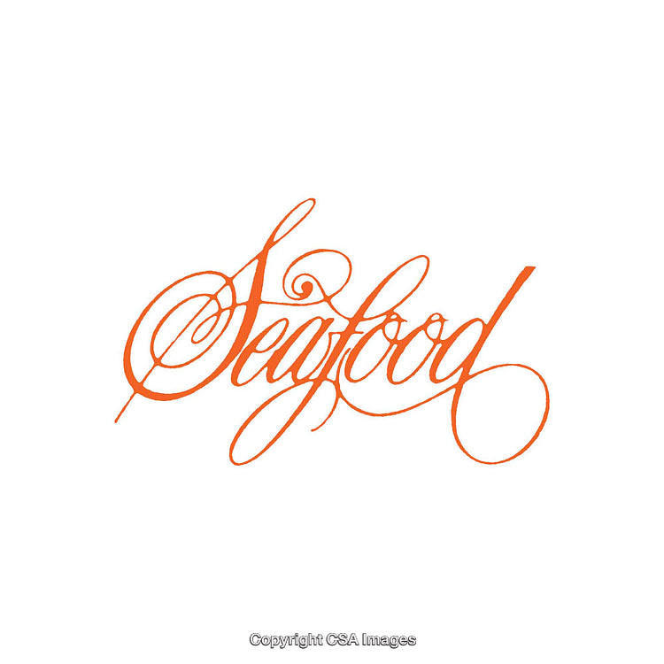 Elegant Calligraphy Design of the Word Seafood in Vibrant Orange Ink