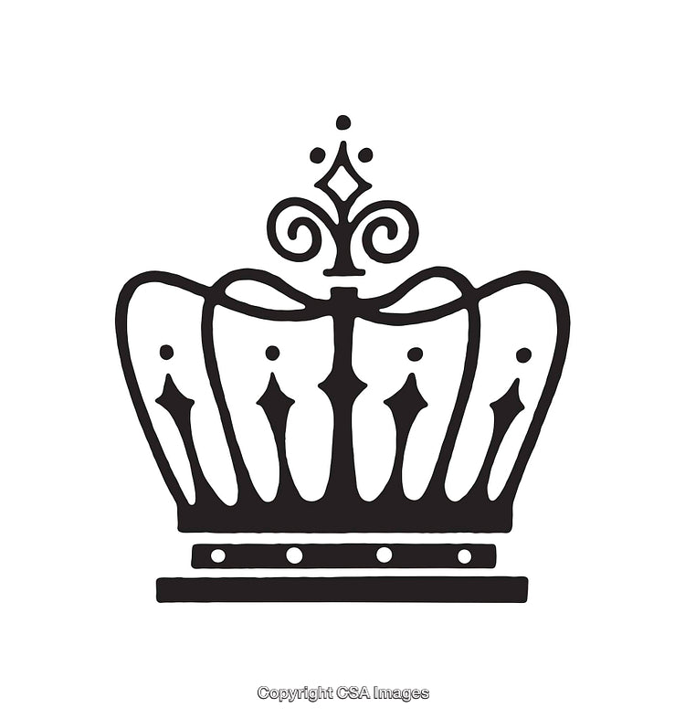Elegant Black and White Line Art Crown Illustration with Ornate Design