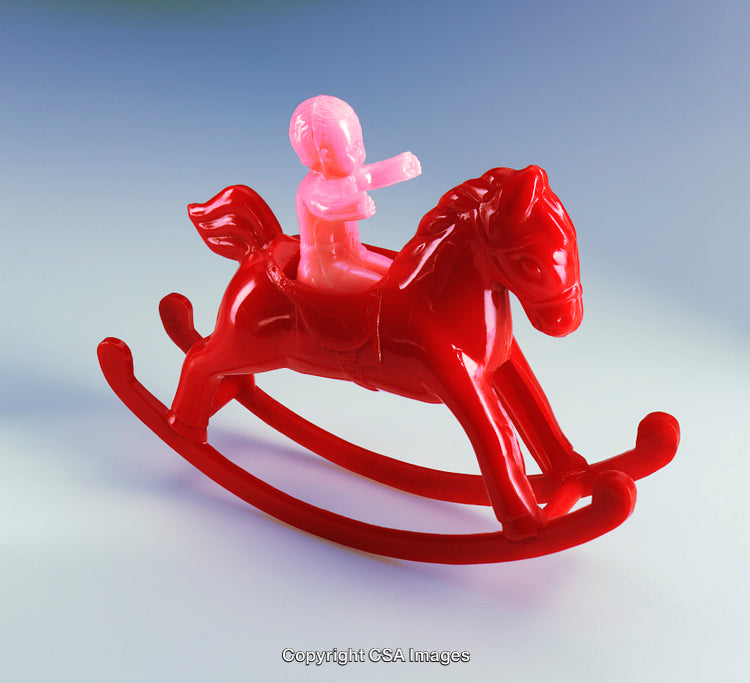 Red and Pink Plastic Toy Rocking Horse and Rider