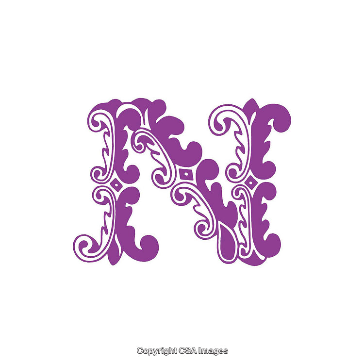 Ornate Purple Letter N with Elegant Decorative Flourishes