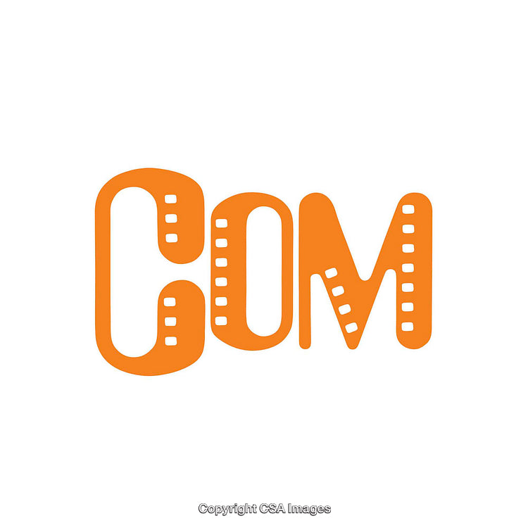 Orange Stylized Typography Depicting the Word 'COM' With Filmstrip Patterns