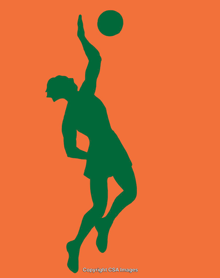 Stylized Silhouette of Athlete Jumping to Hit a Ball on Orange Background