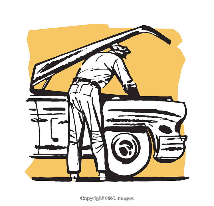 Illustrated Mechanic Working On Car Repair With Hood Open