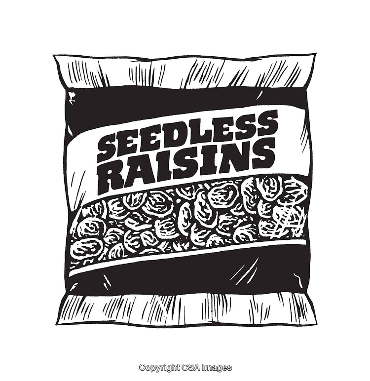Black And White Line Art Illustration of Seedless Raisins Package Design