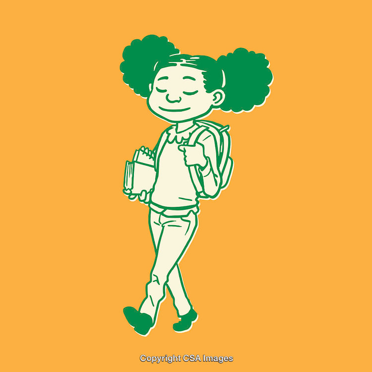 Young Student Walking Confidently with Books and Backpack, Stylized Illustration