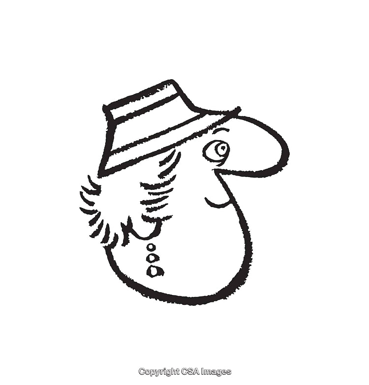 Black and White Line Art of Smiling Character Wearing a Hat