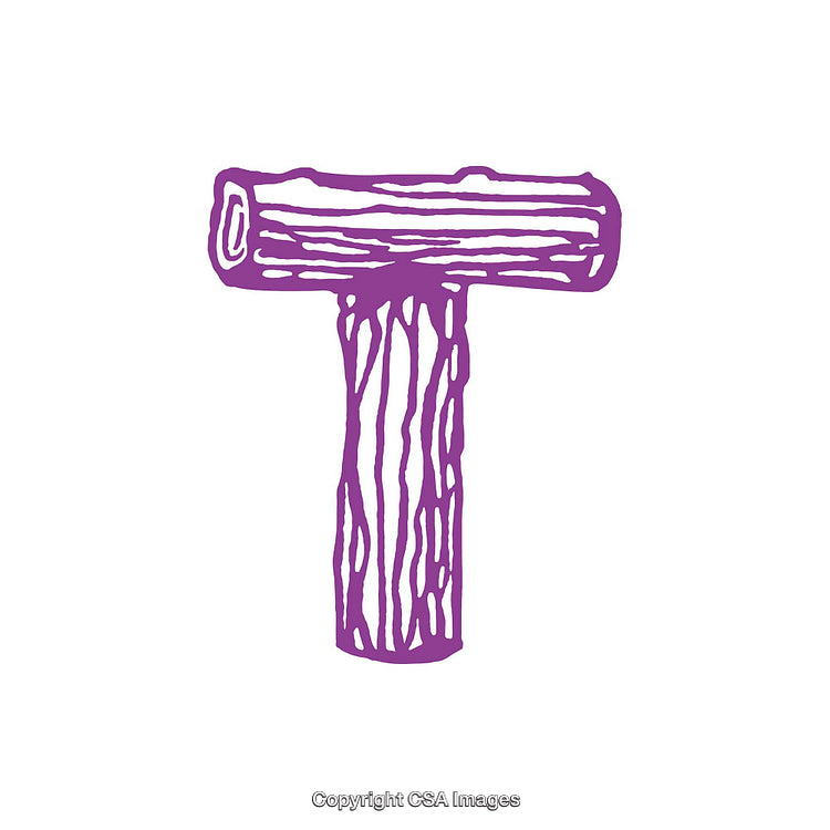 Rustic Purple Letter T Shaped From Wooden Logs on White Background