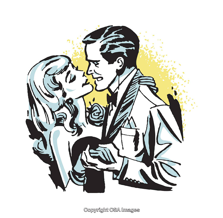 Retro Illustration of a Romantic Couple in Love and Elegance