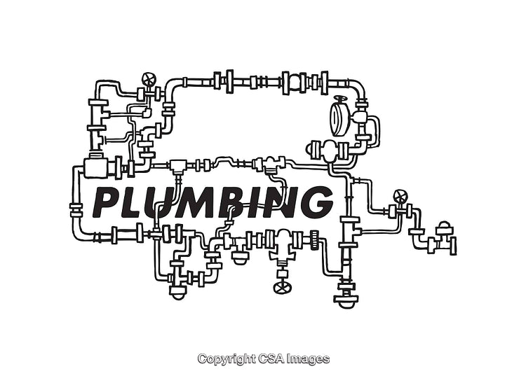 Detailed Plumbing System Diagram in Black and White Line Art Style