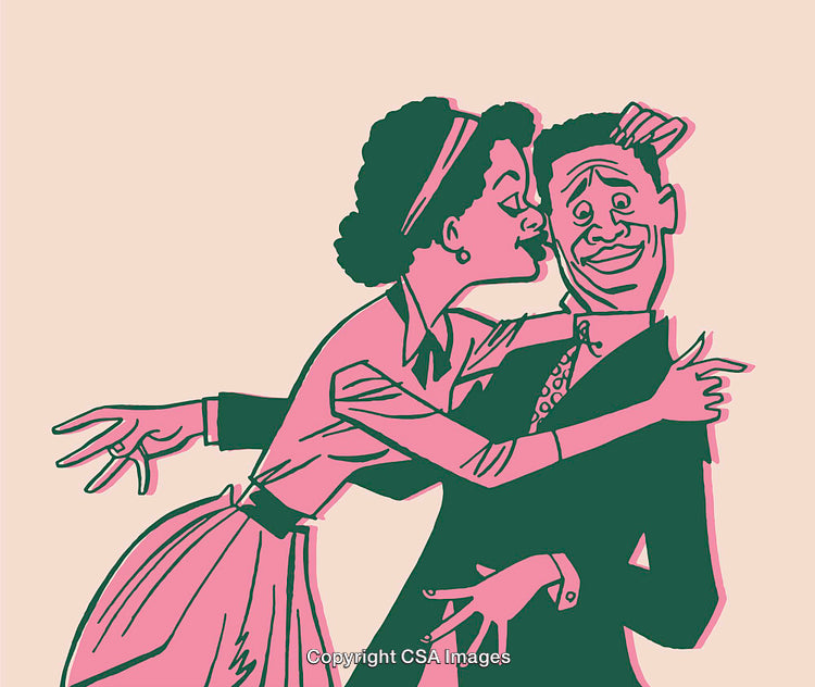 Playful Illustration of Happy Couple Embracing in Whimsical Style