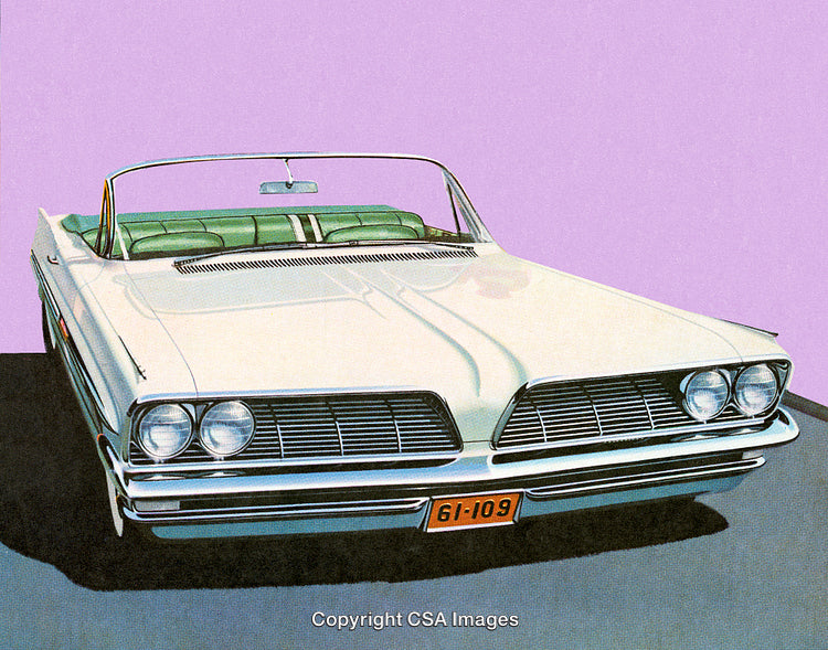Classic Convertible Car with Retro Styling and Pastel Backdrop