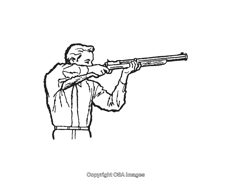 Black and White Line Art Illustration of a Person Aiming a Rifle