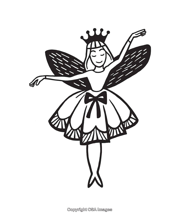 Black and White Line Art of a Graceful Fairy Princess Illustration