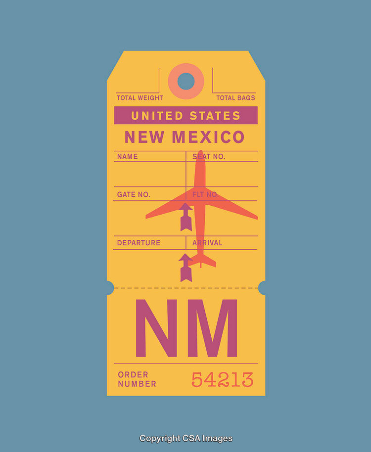 Vintage Travel Tag Design Featuring New Mexico and Airplane Motif