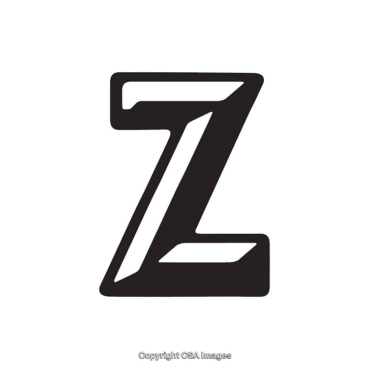 Stylized Black and White Letter Z with Bold Outline on White Background