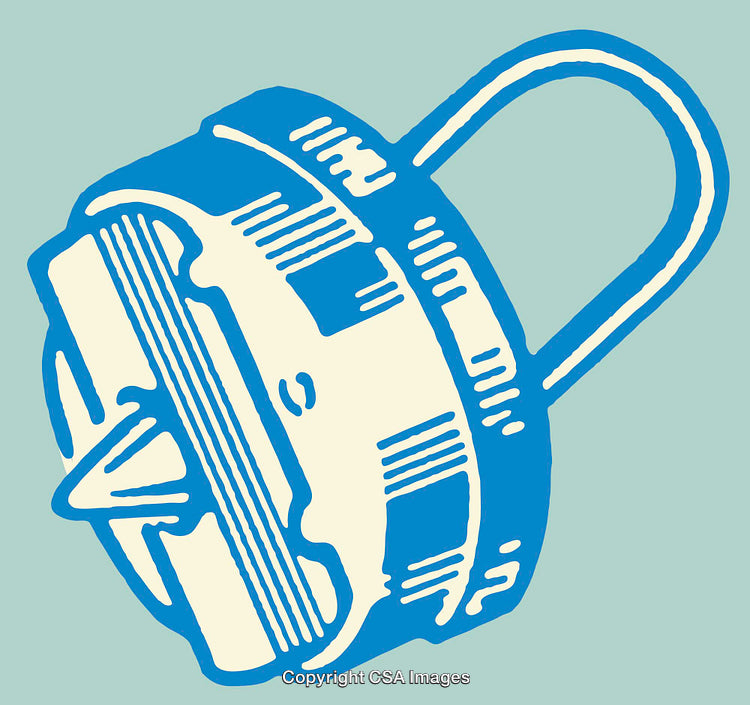 Vintage-Inspired Line Art Illustration of Blue Padlock on Muted Background