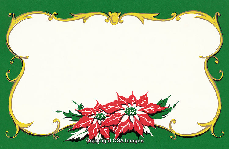 Festive Frame with Poinsettia Flowers and Green Background for Christmas Designs