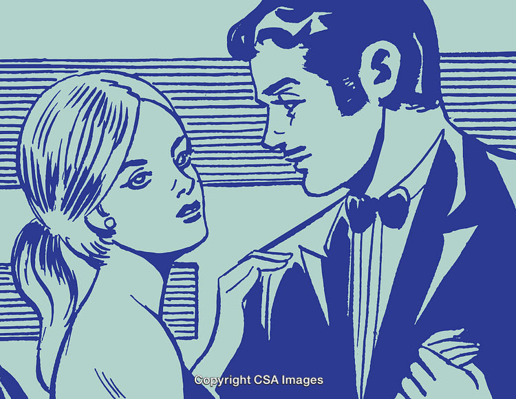 Stylized Illustration of a Couple in a Vintage Artistic Design