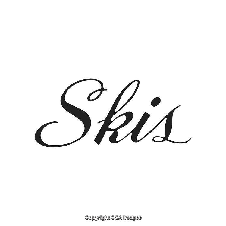 Elegant Black Typography of the Word Skis in Script Font