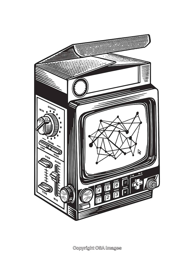 Retro Styled Monitor with Futuristic Digital Art Display