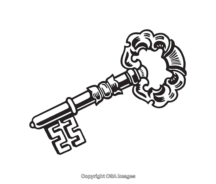 Vintage Style Black and White Antique Key Illustration
