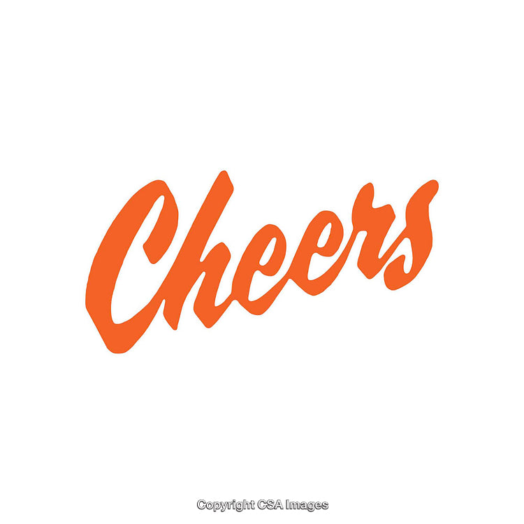 Bright Orange Cheers Lettering Design on White Background