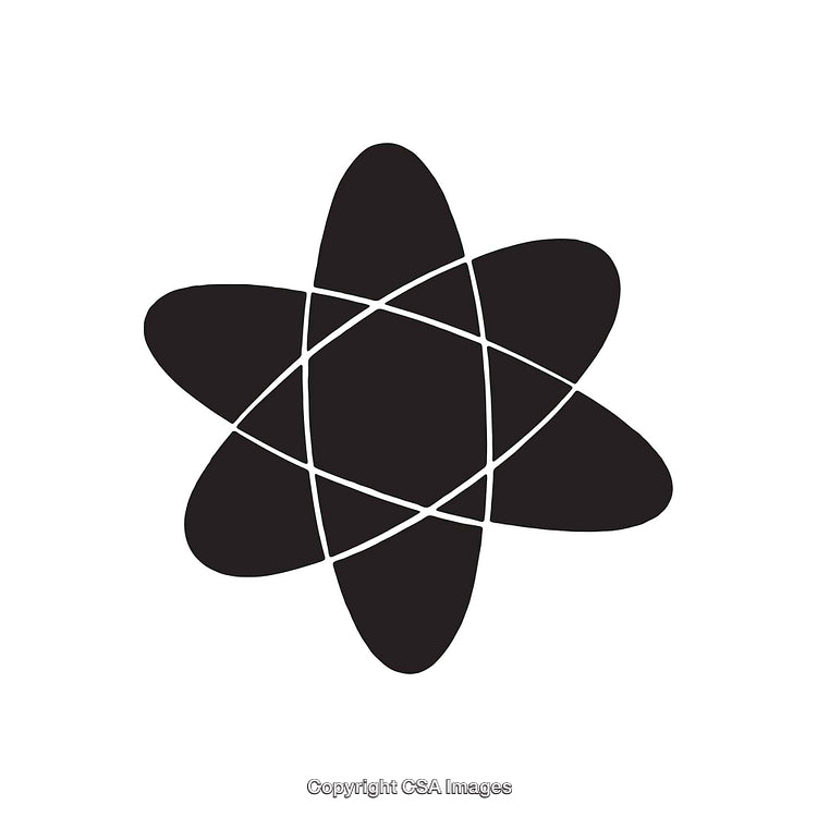 Minimalist Atomic Structure Icon in Black and White Design