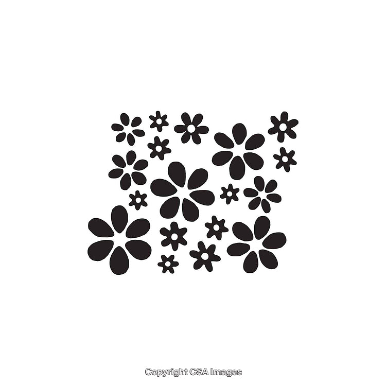 Black and White Floral Dingbat Pattern with Various Flower Shapes