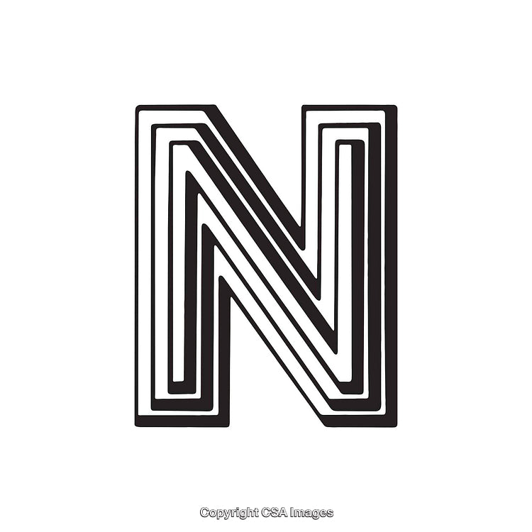 Bold Black and White Stylized Letter N Vector Design