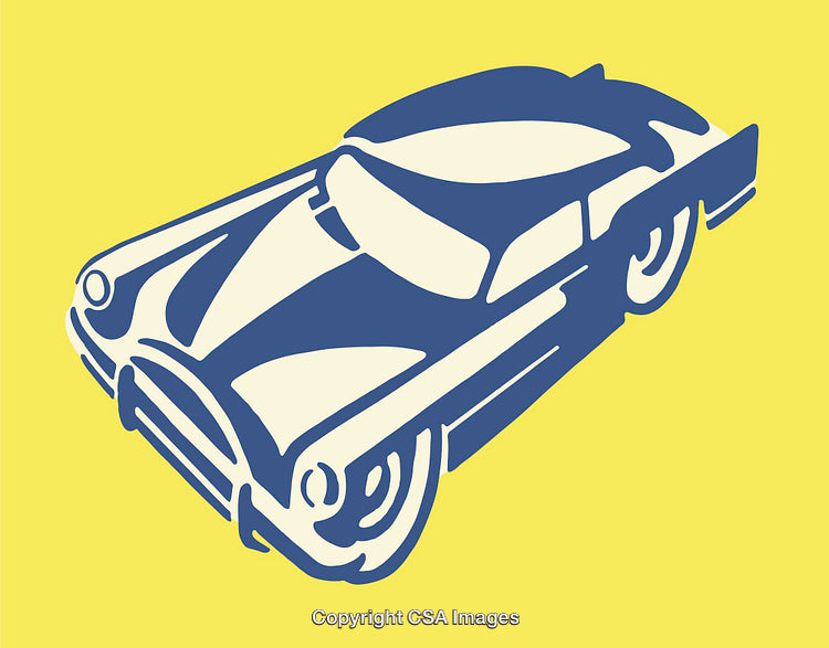Retro Style Blue and Yellow Classic Car Illustration