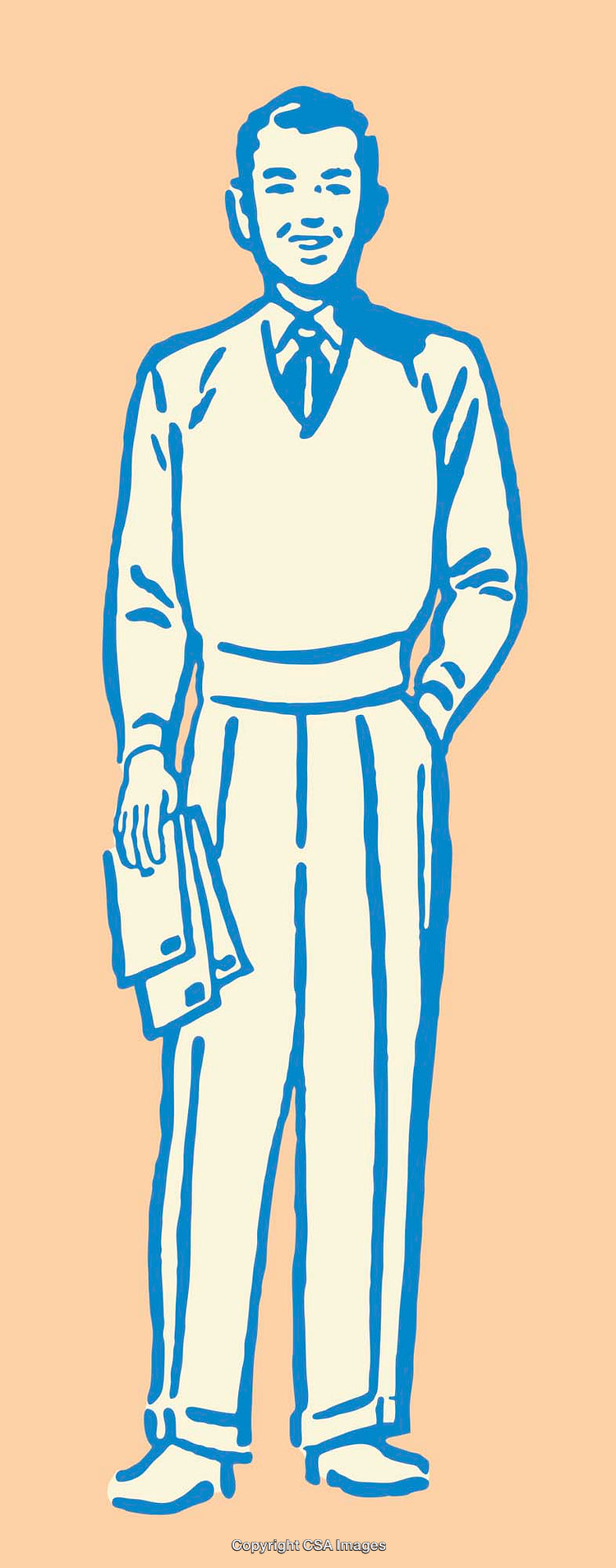 Retro Line Art Illustration of a Confident Stylish Man