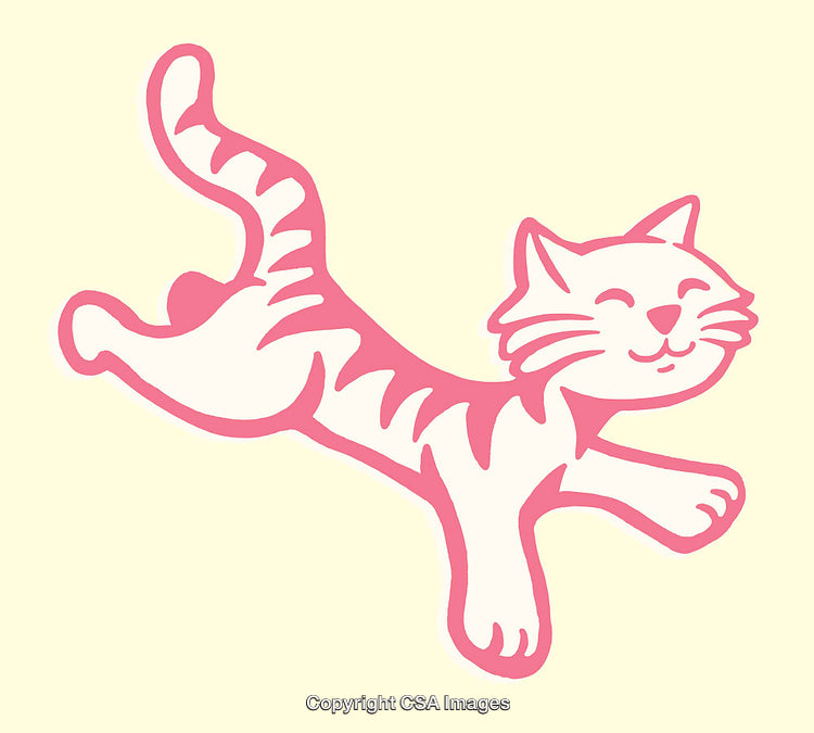 Playful Pink Cat Illustration Featuring Cheerful and Simplistic Design